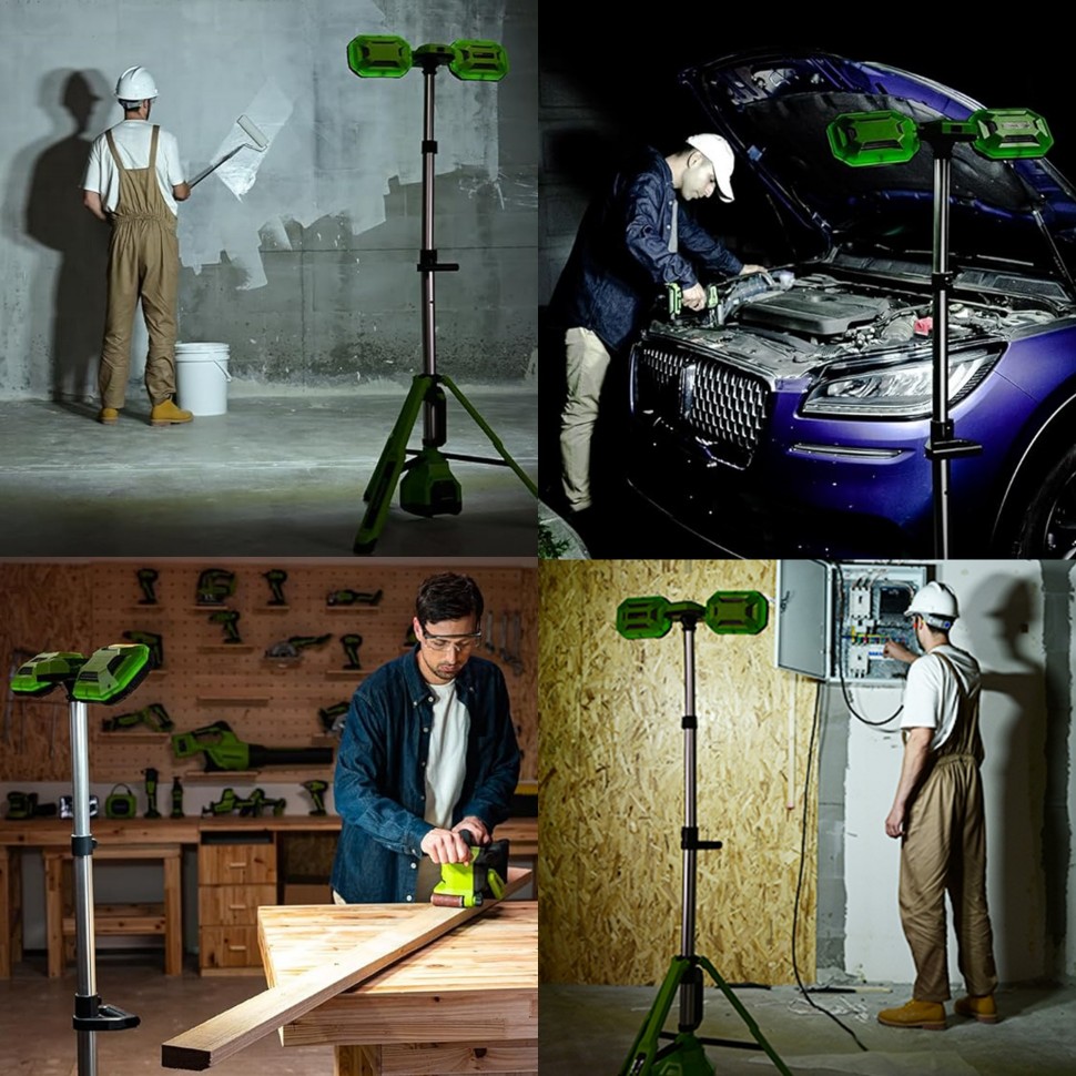 Светодиодная осветительная мачта Greenworks GPT-STL, 24v/220v, 3000 лм, без АКБ и ЗУ (аккумуляторная)