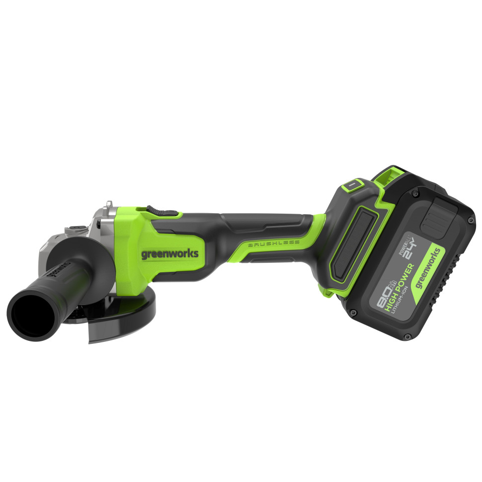 Угловая шлифовальная машина акк. Greenworks AG590, 24V, б/щет, 125 мм, 8500 об/мин, Anti-Kickback,1х8Ач,ЗУ,коробка