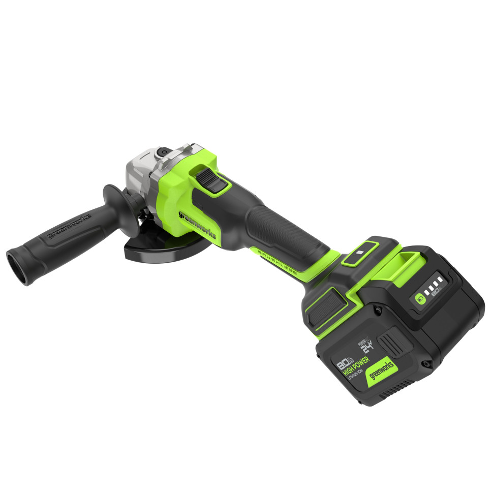 Угловая шлифовальная машина акк. Greenworks AG590, 24V, б/щет, 125 мм, 8500 об/мин, Anti-Kickback,1х8Ач,ЗУ,коробка