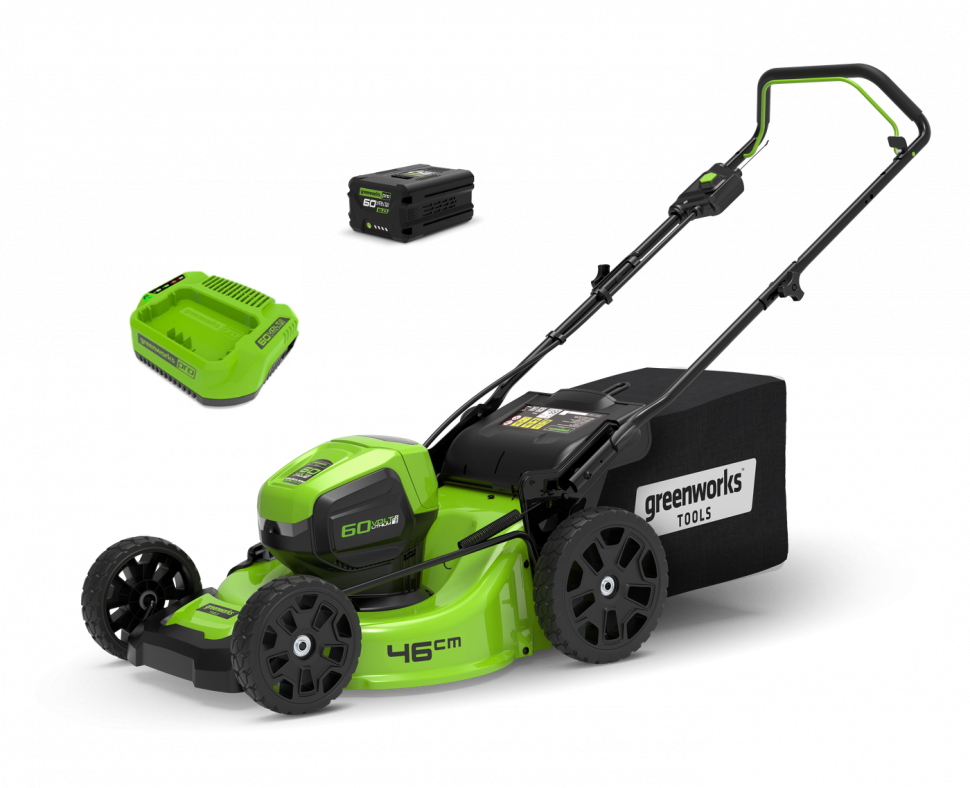 Газонокосилка Greenworks GD60LM46HPk8, 60v, 46 см, в комплекте с АКБ 8 А·ч и ЗУ (аккумуляторная)