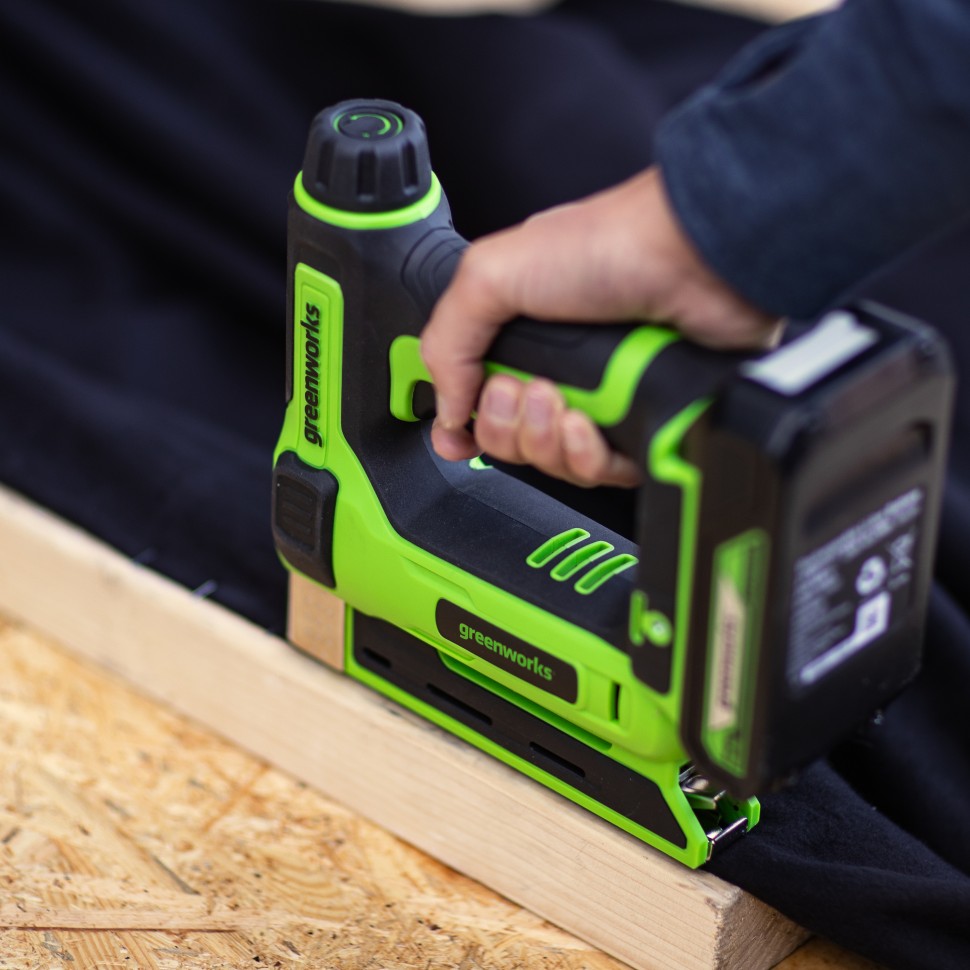 Степлер акк. Greenworks G24CS10, 24V, 60 уд/мин, скобы Т53, гвозди Т47,1х2Ач,ЗУ,коробка