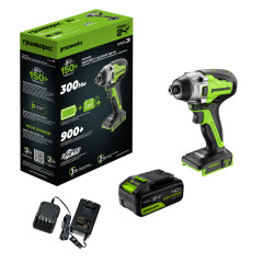 Винтоверт ударный акк. Greenworks GD24ID3, 24V, б/щет, 0-2800об/мин, 4000уд/мин, HEX 1/4, 300Нм, 3 режима,1x4Ач,ЗУ,коробка