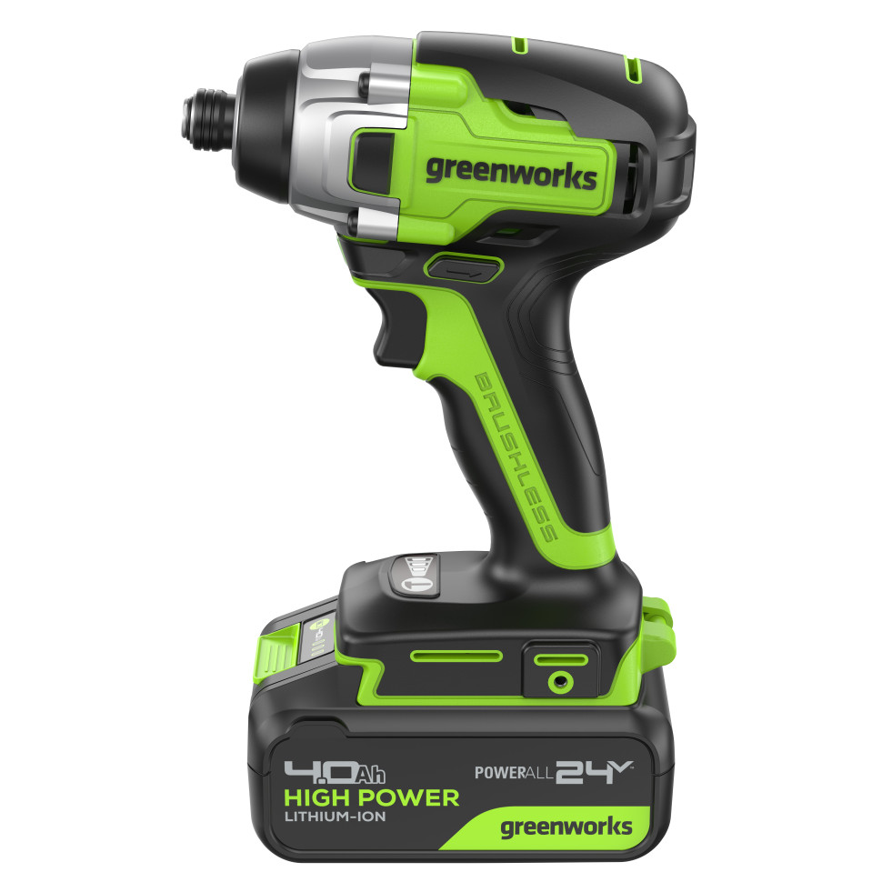 Винтоверт ударный акк. Greenworks GD24ID3, 24V, б/щет, 0-2800об/мин, 4000уд/мин, HEX 1/4, 300Нм, 3 режима,1x4Ач,ЗУ,коробка