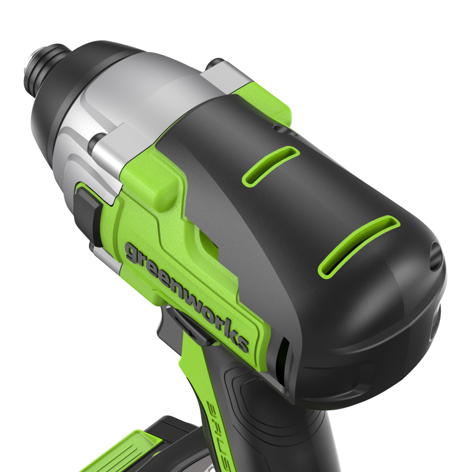 Винтоверт ударный акк. Greenworks GD24ID3, 24V, б/щет, 0-2800об/мин, 4000уд/мин, HEX 1/4, 300Нм, 3 режима,1x4Ач,ЗУ,коробка