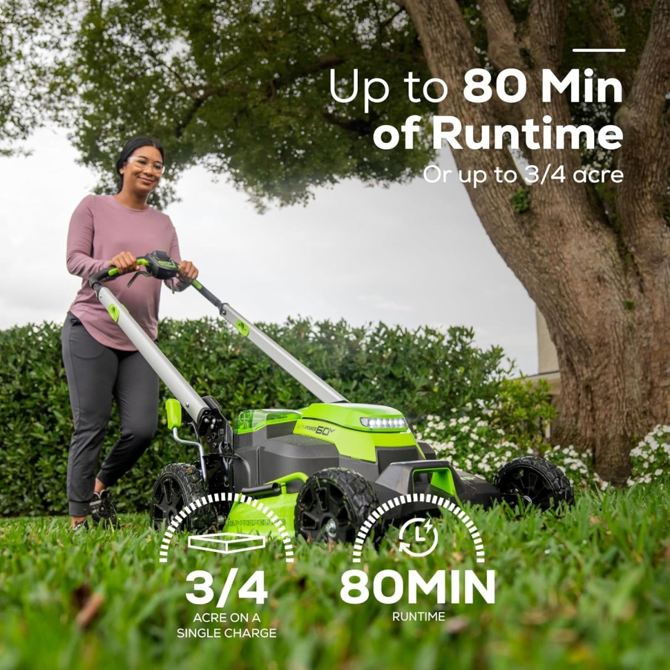 Газонокосилка Greenworks GD60LM61k4 Twin Force, 60v, 61 см, в комплекте с АКБ 4 А·ч и ЗУ (аккумуляторная, самоходная)