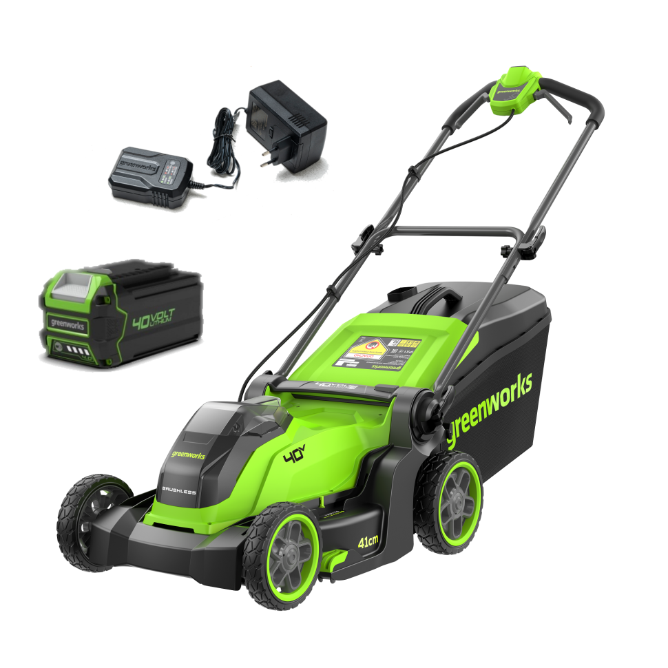 Аккумуляторная газонокосилка Greenworks GD40LM411k8, 40v, 41 см, 1.2 кВт, в комплекте с АКБ 8 А·ч и ЗУ