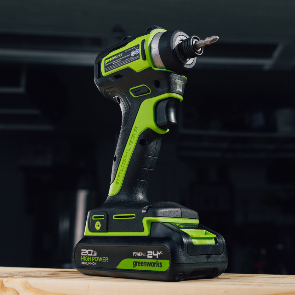 Винтоверт ударный акк. Greenworks ID3170, 24V, б/щет, 0-3200об/мин, 4000 уд/мин, HEX 1/4, 170Нм, без АКБ и ЗУ